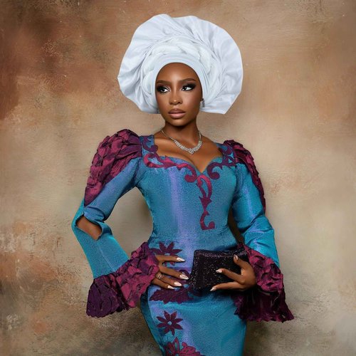 Elegant Polyester African Headscarf-Stretchable Traditional Nigerian Wedding Headpiece, Automatic Gurler Style Fan Headscarf (White)