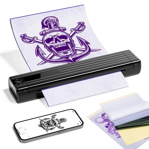 PokeLabel Wireless Tattoo Stencil Printer, Thermal Tattoo Transfer Printer TP83 with 10Pcs Transfer Paper, Bluetooth Tattoo Printer Machine Kit Compatible with iOS＆Android Phone & PC