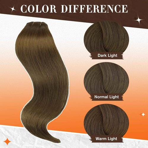Full Shine Seamless clip ins & Lace Clip ins Remy Hair Total Medium Brown 16 Inch