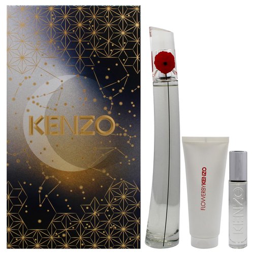 Flower by Kenzo for Women - 3 Pc Gift Set 3.3oz EDP Spray (Refillable), 0.3oz EDP Spray (Refillable), 2.5oz Body Milk
