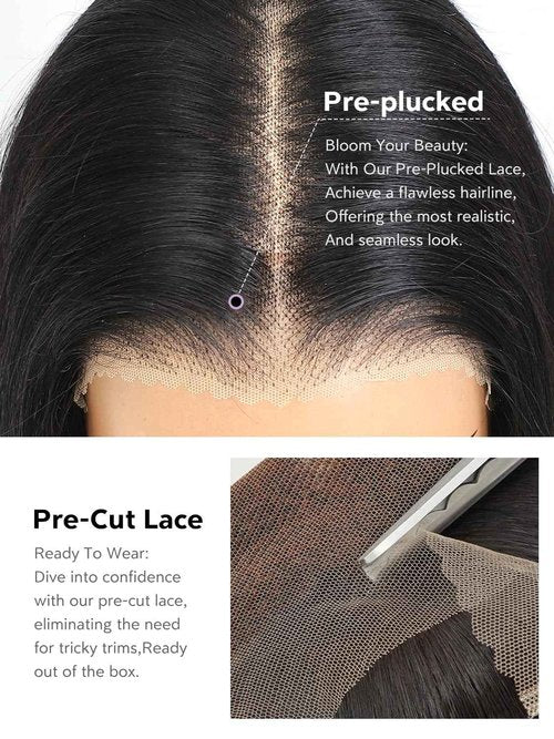 eool Layered Wig Face-Framing Glueless Wigs Human Hair Pre Plucked Pre Cut 200 Density 6X6 Straight HD Lace Front Ready To Wear Wigs Glueless Human Hair For Black Women Beginner Friendly 16 Inch