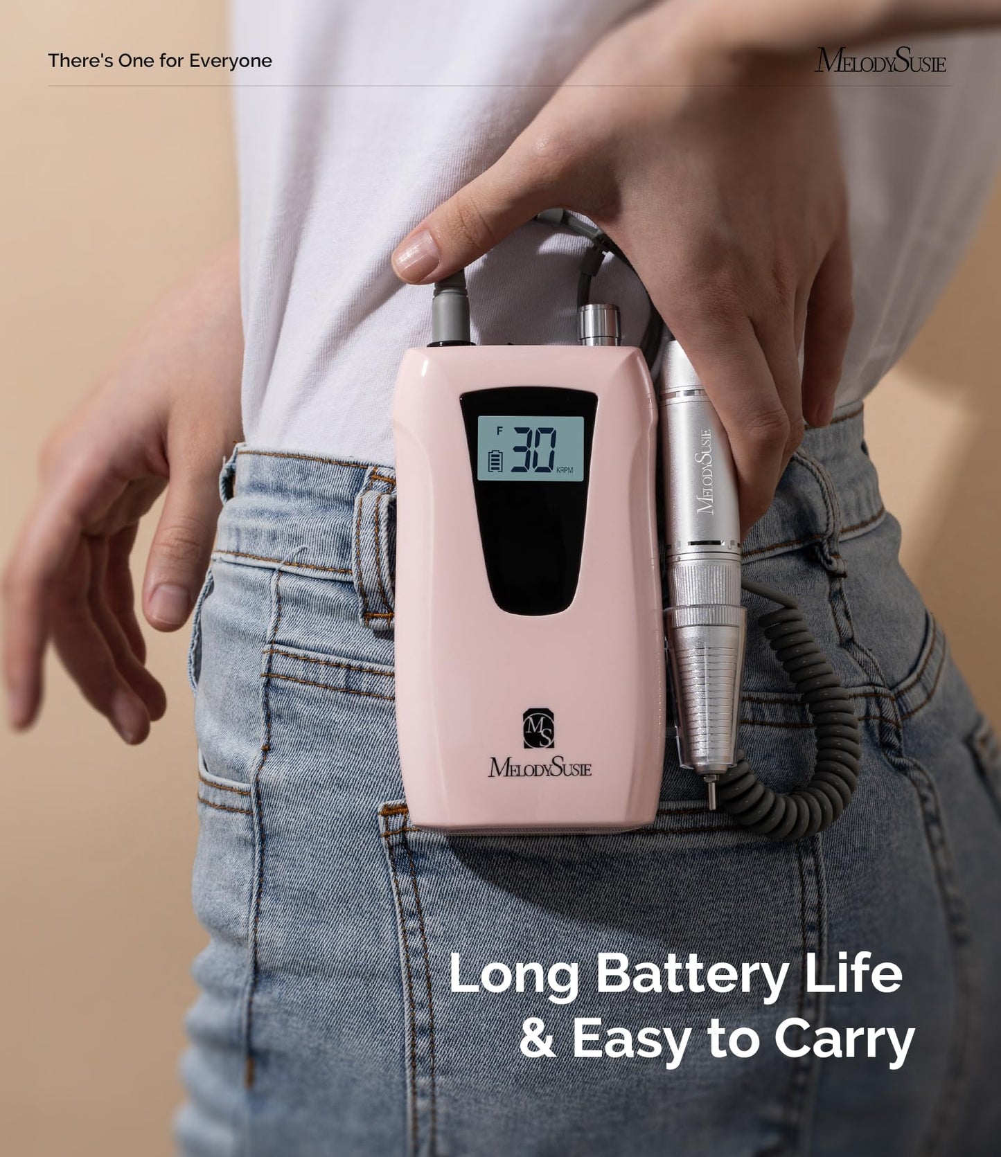 MelodySusie Entry-Level Clip-On Cordless Nail Drill, SC320D 30000RPM Essential E-File with LCD Display for Manicure Shaping & Gel Removal, Perfect for Training, Nail Art Practice & Home Use