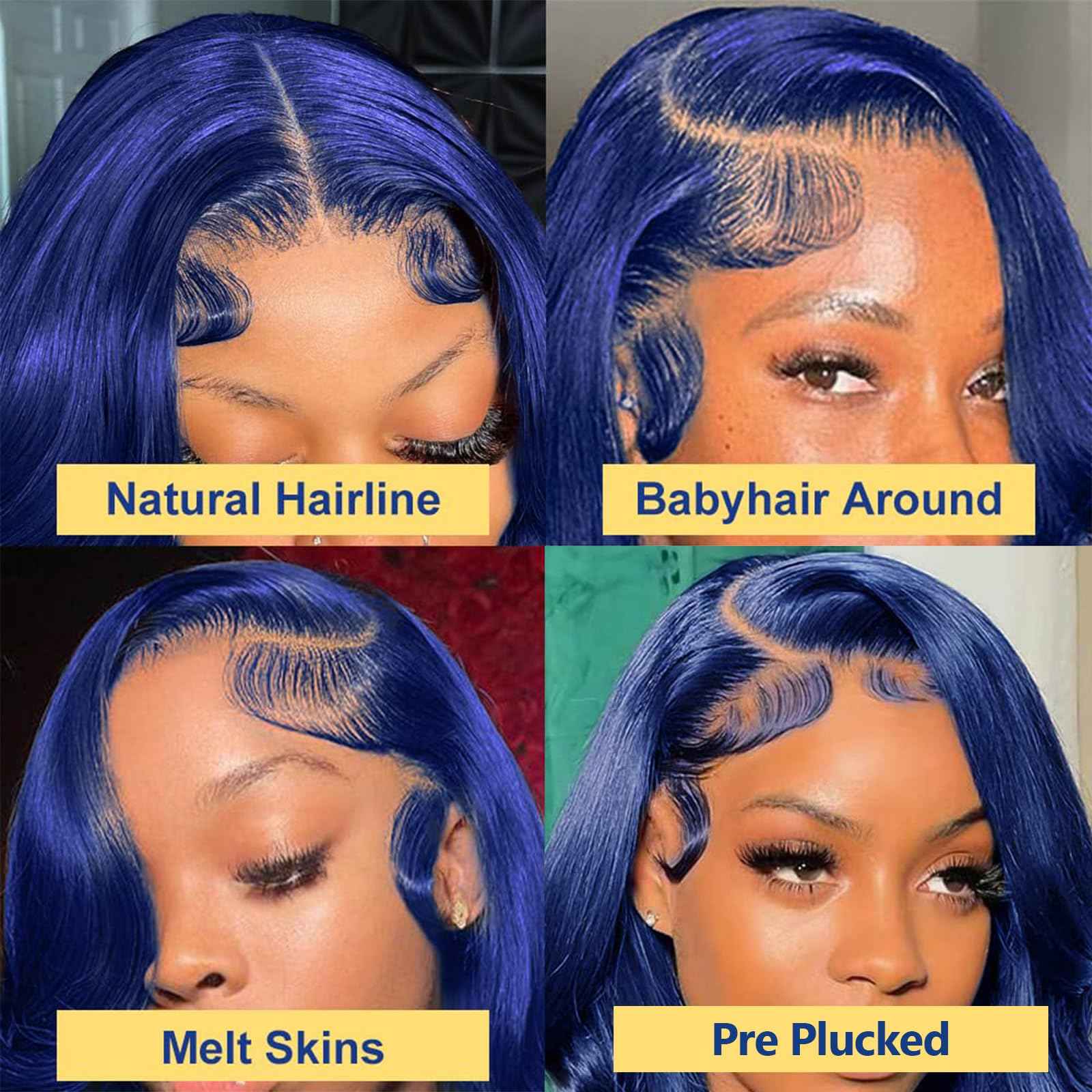 26 Inch Blue Lace Front Wigs Human Hair Body Wave 13x4 HD Transparent Lace Frontal Blue Wig Human Hair Pre Plucked 180% Density Dark Blue Colored Glueless Wigs for Black Women