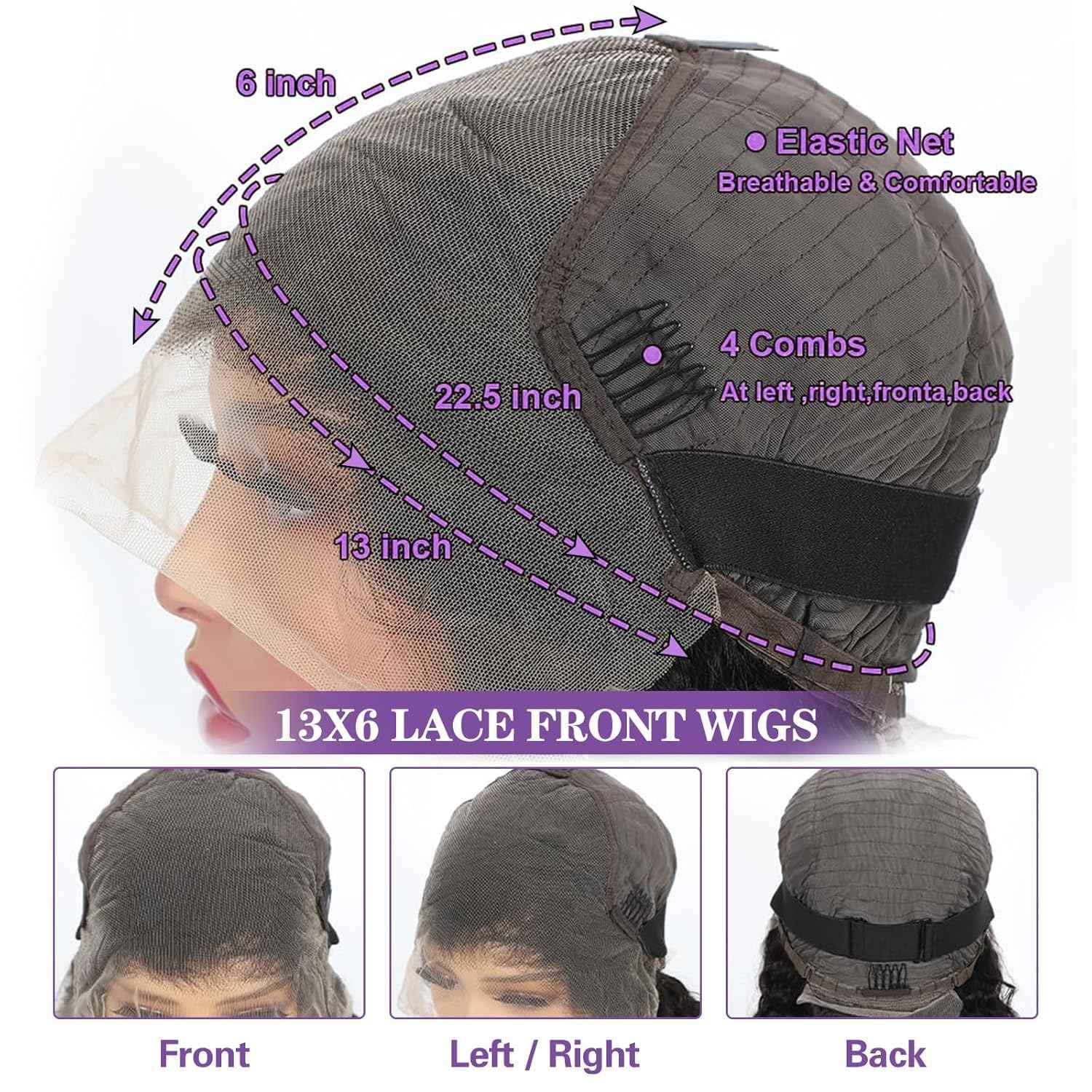 20 Inch 13x6 Lace Front Wigs Human Hair Water Wave 200 Density 13x6 HD Full Lace Frontal Wigs Pre Plucked Wet and Wavy Glueless Deep Curly Human Hair Wigs for Women Natural Black