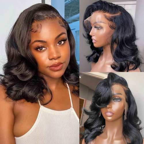 Gureimi 14 Inch Bob Wig Human Hair Short 13x6 Lace Front Wigs Human Hair 200 Density