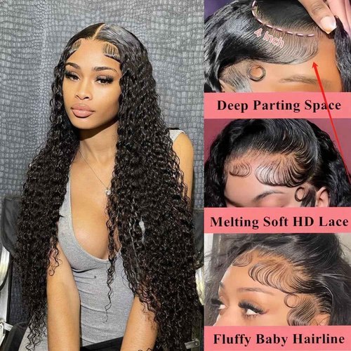 JFOOHD Water Wave Lace Front Wigs Human Hair 13x4 HD Transparent Lace Frontal Wigs Human Hair Pre Plucked 180% Density Water Wave Wig for Black Women Natural Color 20 Inch