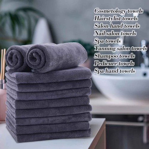 Shimeyao Bleach Proof Towels Microfiber Absorbent Resistant Hair Hand Towels Bulk Quick Dry for Barber Gym Bath Spa Shaving(50 Pack,Grey,Classic)