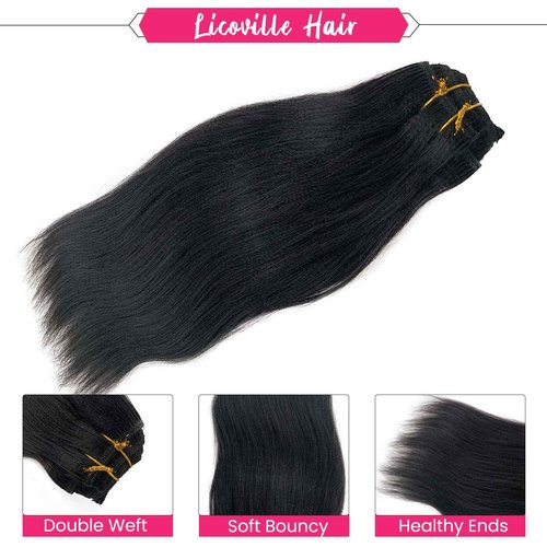Yaki Straight Clip in Hair Extensions for Black Women 1b Natural Black Clip in Extensions Real Human Hair 120grams 7pcs Double Weft Light Yaki Straight Clip in Human Hair Extensions 18 Inch