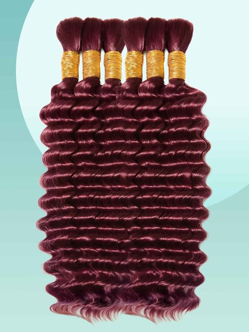 Human Braiding Hair for Boho Braids Deep Wave Bulk Human Hair for Braiding 3 Bundles/Pack Knotless 100% Unprocessed Brazilian Virgin Hair Extensions Bulk Bohemian 18 Inch Dark Burgundy 99j