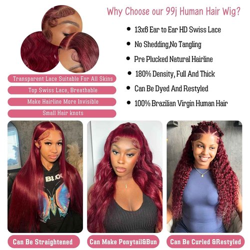 MAKATI 26 Inch 99j Burgundy Lace Front Wigs Human Hair 13x6 HD Transparent Burgundy Wig Human Hair Pre Plucked Body Wave Lace Front Wigs for Black Women