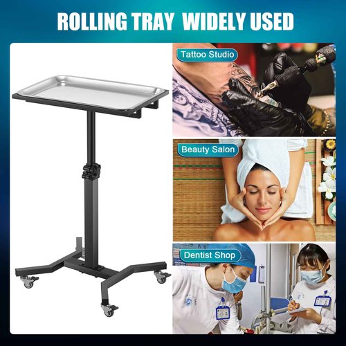 Poarmeey Tattoo Tray with Wheels Trolley Adjustable Height, Tattoo Stand Rolling Tray for Tattoo Studio