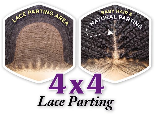 Sensationnel Cloud9 4x4 Braided Wig - Box Braid Small Hand Tied Swiss Multi Parting Lace (1B OFFBLACK)