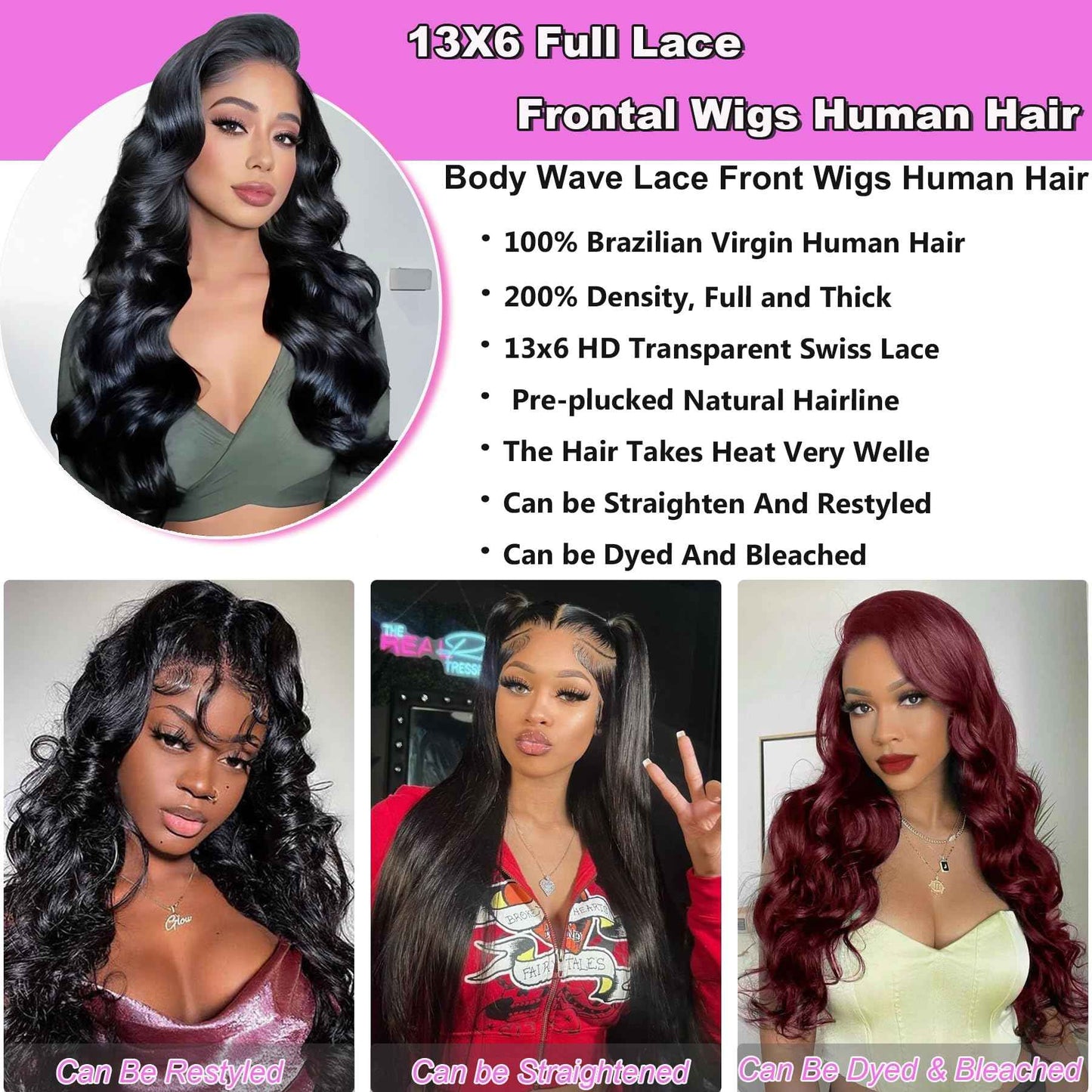 Linrkeyy 13x6 Lace Front Wigs Human Hair Body Wave Human Hair Wig for Women 200% Density Brazilian Virgin Glueless Frontal Wigs Human Hair Pre Plucked with Baby Hair 26Inch Natural Black
