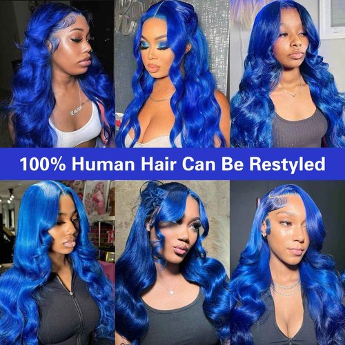 Koiaskral Blue Lace Front Wig - Human Hair, 13x4, Body Wave, 22 Inch