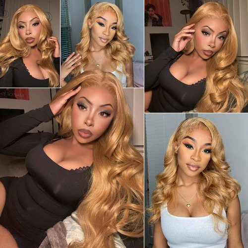 DliliBoon 180% Density 13x6 Ash Blonde Lace Frontal Wig Human Hair Honey Blonde Body Wave Lace Frontal Wigs Human Hair 27# Colored Lace Front Wigs For Women Pre Plucked (22inch)