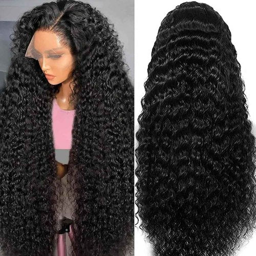 MMFZPHEIR 28Inch Water Wave Lace Front Wigs Human Hair 200 Density 13x6 HD Lace Front Wigs Pre Plucked Glueless Curly Human Hair Wigs For Women Water Wave Frontal Wigs