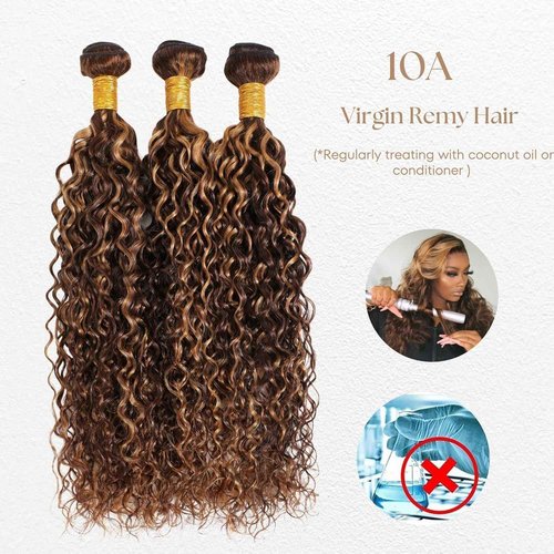 Luxvogue Bundles Human Hair 18 20 22 Inch Water Wave Chocolate Brown P4/27 Human Hair Bundles 11A Unprocessed Brazilian Virgin Hair Quick Weave for Black Women