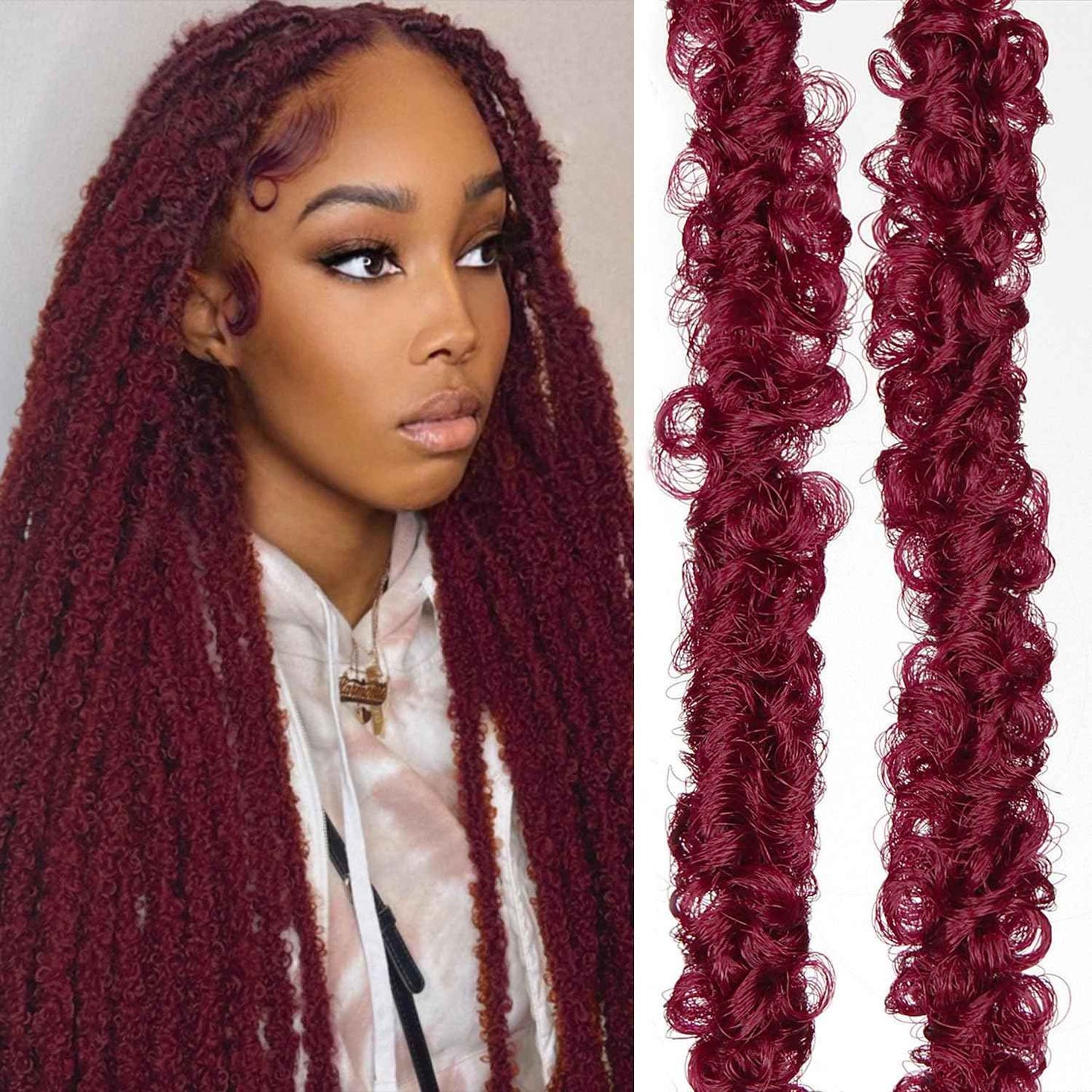 36 Inch Butterfly Locs Crochet Hair 8 Packs Long Maroon Red Butterfly Loc Thick Distressed Locs Crochet Hair Pre Looped Light Weight(36Inch - 8Pack, 350)