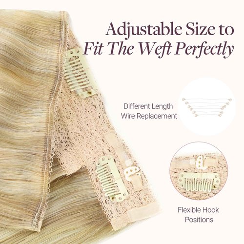 GOO GOO Wire Hair Extensions Human Hair, 16/22 Light Blondewith mix Golden Blonde Highlighted 18inch 95g, Invisible Wire Hair Extensions with Transparent, Seamless Fish Line Hairpiece