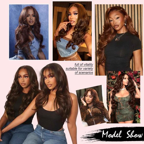 MIGURA Chocolate Brown Human Hair Wig 200 Density Body Wave 13x4 HD Lace Frontal Wigs Human Hair Pre Plucked with Baby Hair Chocolate Brown Lace Front Wig Glueless Wigs for Women 20 Inch