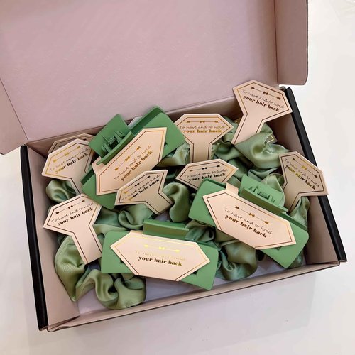 Tethzeng Bridesmaid Scrunchies Proposal Gifts Bachelorette Hair Claws Clips Girls heart sunglasses for Wedding Party Favors (40, White&Sage Green box)