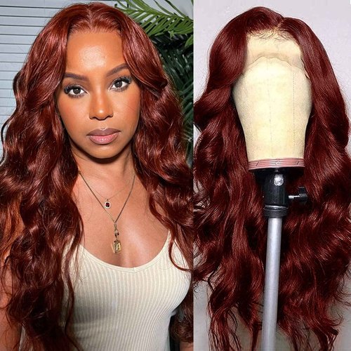 Lace Front Wigs for Black Women Human Hair Reddish Brown Body Wave Wigs 13X4 HD Transparent Lace Front Wig 180% Density Brazilian Virgin 12A Human Hair Wig Pre Plucked with Baby Hair Glueless Wigs 26"