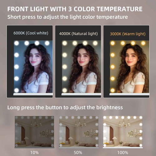 Hansong Vanity Mirror with Lights and Bluetooth Speaker 22.8''x18.4'' Lighted Makeup Mirror with 15 LED Bulbs Hollywood Vanity Mirror with 3 Lighting Modes USB Charging and 10x Magnification