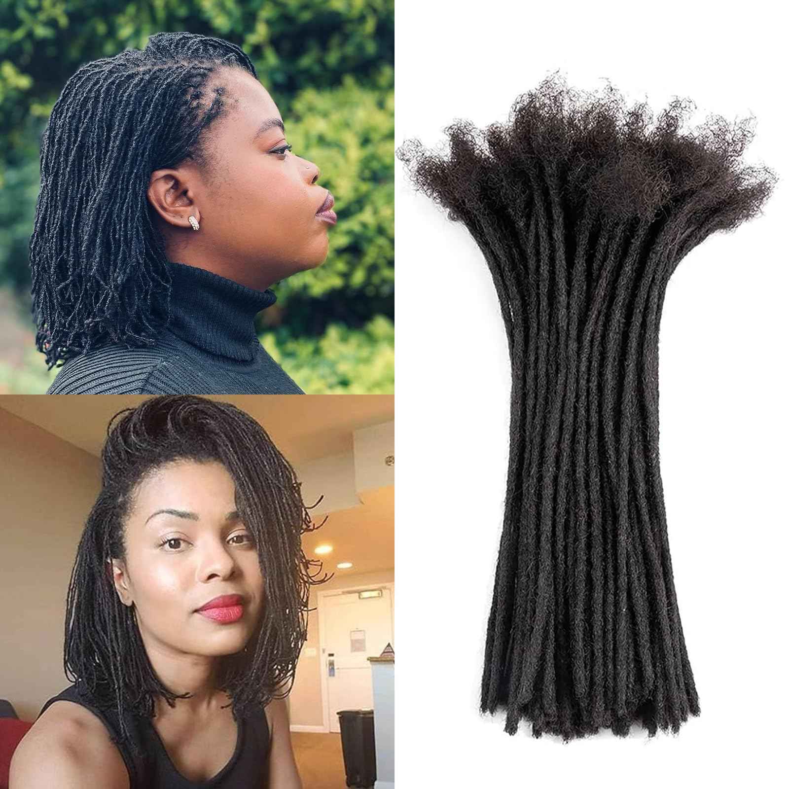 Loceast 8 Inch 0.4cm Width Loc Extension Human Hair Natural Black 60 Strands Full Hand-made Permanent Locs Extensions Can Be Dyed and Bleached for Men/Women/Kids Real Dreadlock Extensions Human Hair