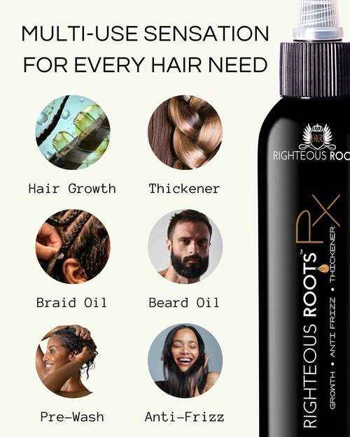 Righteous Roots Hair Oil for Hair Growth, Anti Frizz and Thickener (4 fl OZ, Pack of 2) - Best for Beard, Curly, Wavy and Natural Hair