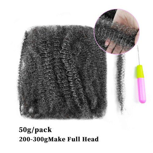 Pre-sretched Afro Kinkys Bulk Human Hair Human Hair for Locs/Twists/Braids/Repair Locs Afro Kinky Curly Bulk Can Bleach And Dye(#SALT&PEPPER,18inch 50g)