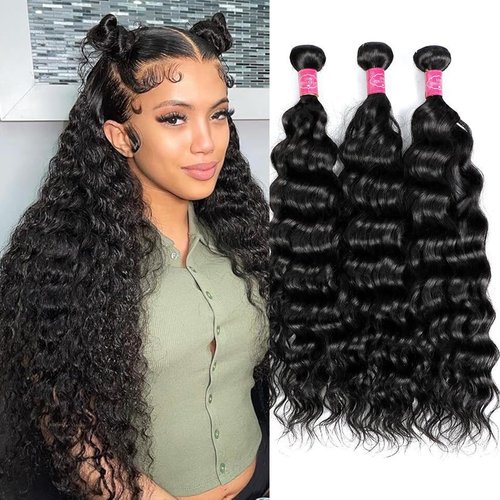 Deep Wave Human Hair Bundles 18 20 22 Inch 100% Unprocessed Brazilain Virgin Hair Water Curly Human Hair Natural Wave Wet and Wavy Bundles Human Hair Extensions