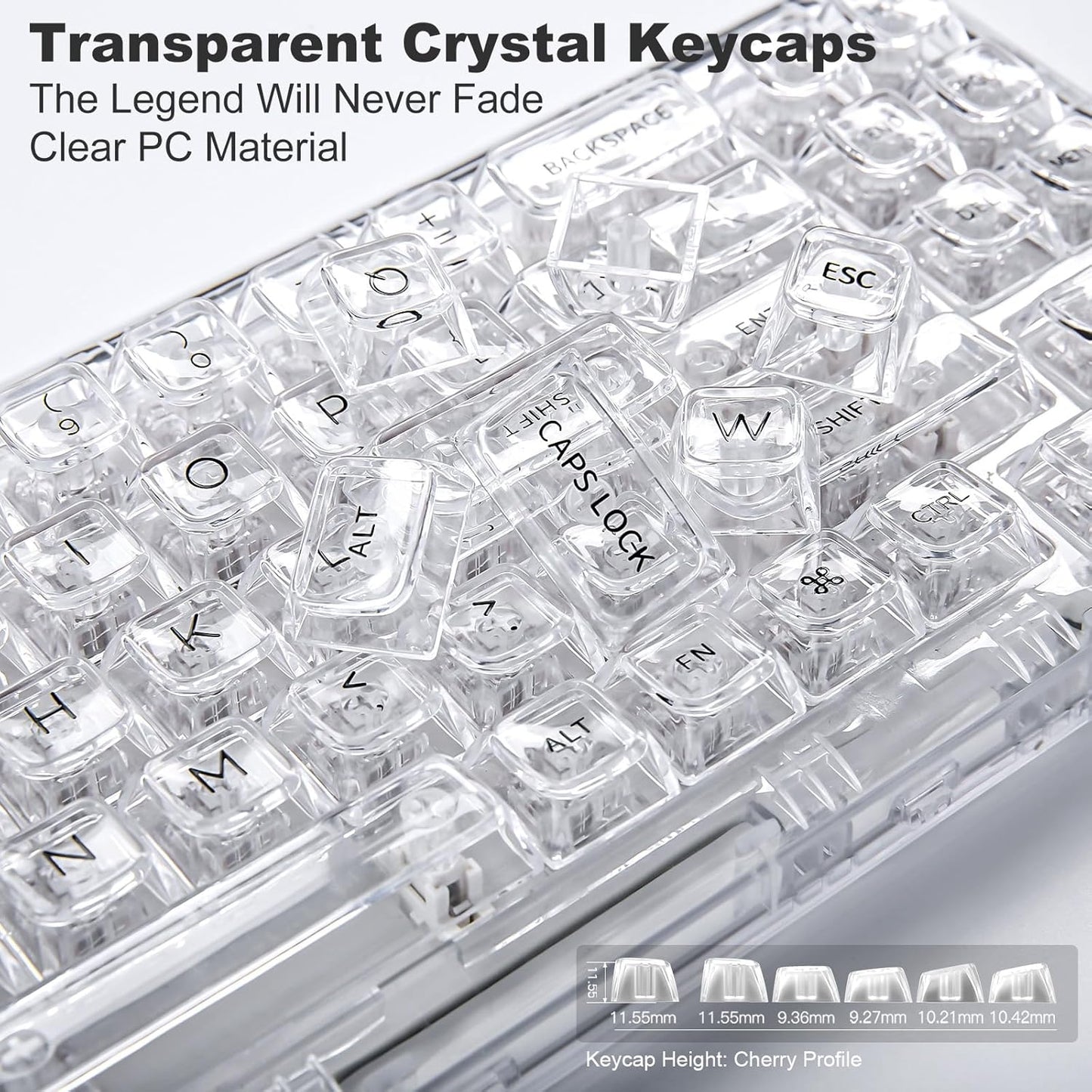 YUNZII X71 Wireless Hot Swappable Transparent Mechanical Keyboard with Clear Keycaps, 68% Layout, BT5.0/2.4G/USB-C Gasket Mount Wireless RGB Backlit for Windows/Mac(Crystal Ice Switch,Cyan)