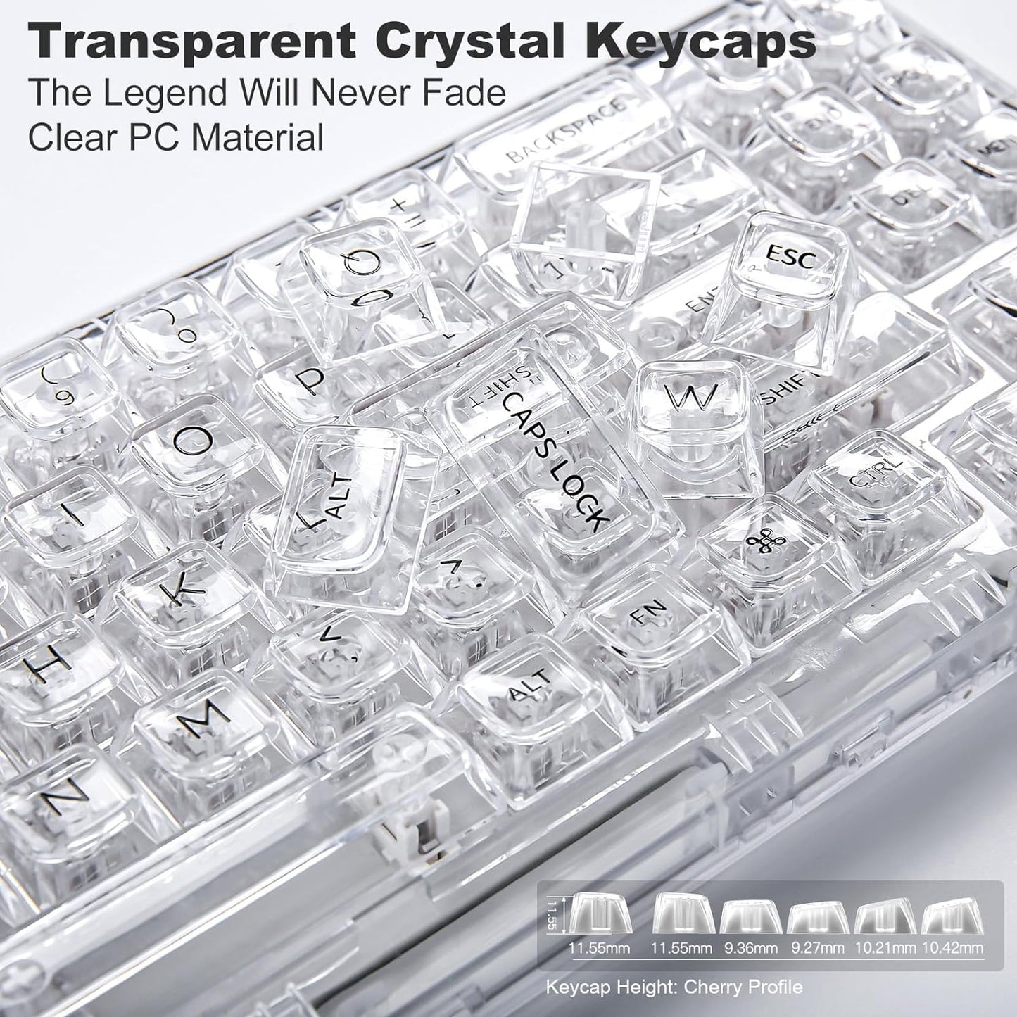 YUNZII X71 Wireless Hot Swappable Transparent Mechanical Keyboard with Clear Keycaps, 68% Layout, BT5.0/2.4G/USB-C Gasket Mount Wireless RGB Backlit for Windows/Mac(Crystal Ice Switch,White)