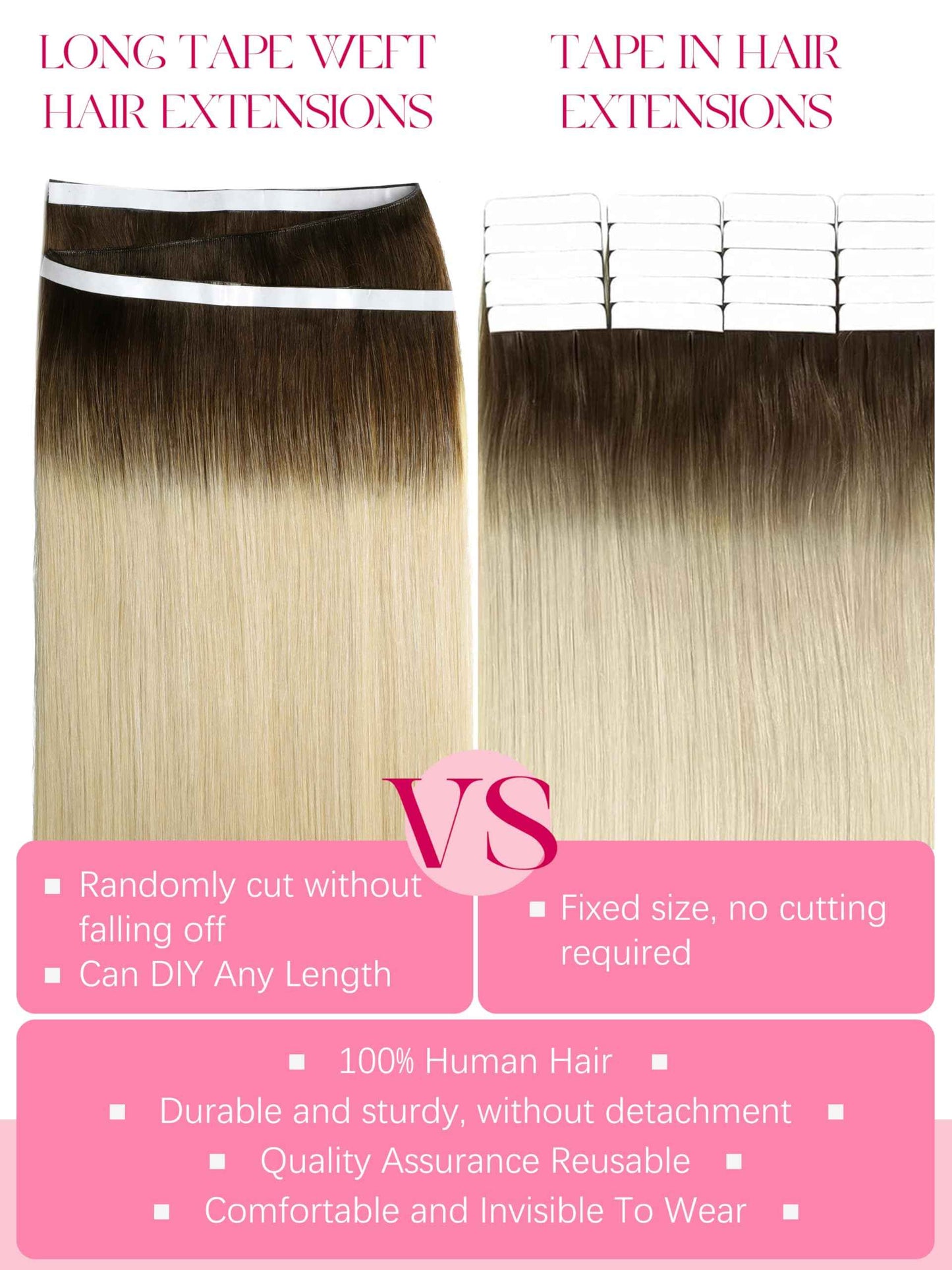 Lacer Genius Weft Tape in Hair Extension Human Hair 18 Inch Tape in Human Hair Weft Hand Tied For Women Rooted Darkest Brown to Platinum Blonde 50g