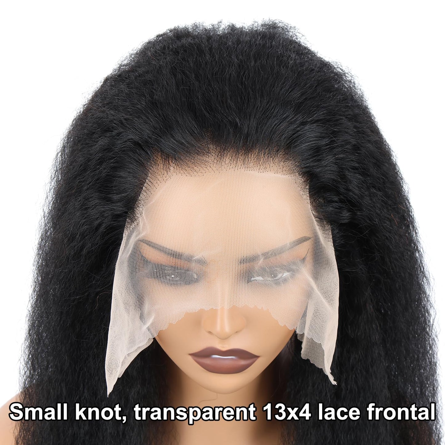 Kerriana 13x4 Transparent Lace Frontal Kinky Straight Human Hair 18 Inch Yaki 13 by 4 Frontal Closure Ear To Ear Natural Black Color
