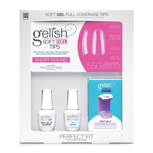 Gelish Soft Gel™ Intro Kit – Complete Nail Extension System, Professional 550ct Soft Gel™ Tips, Adhesive, Primer & LED Ligh for Long-Lasting, Easy Application (Short Round)