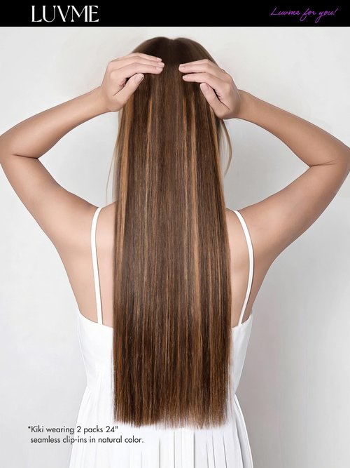 LUVME Straight Seamless 14inch 110g 7Pcs Clip in Hair Extensions Full Max Remy Human Hair Extensions, Highlight Color 100% Real Soft