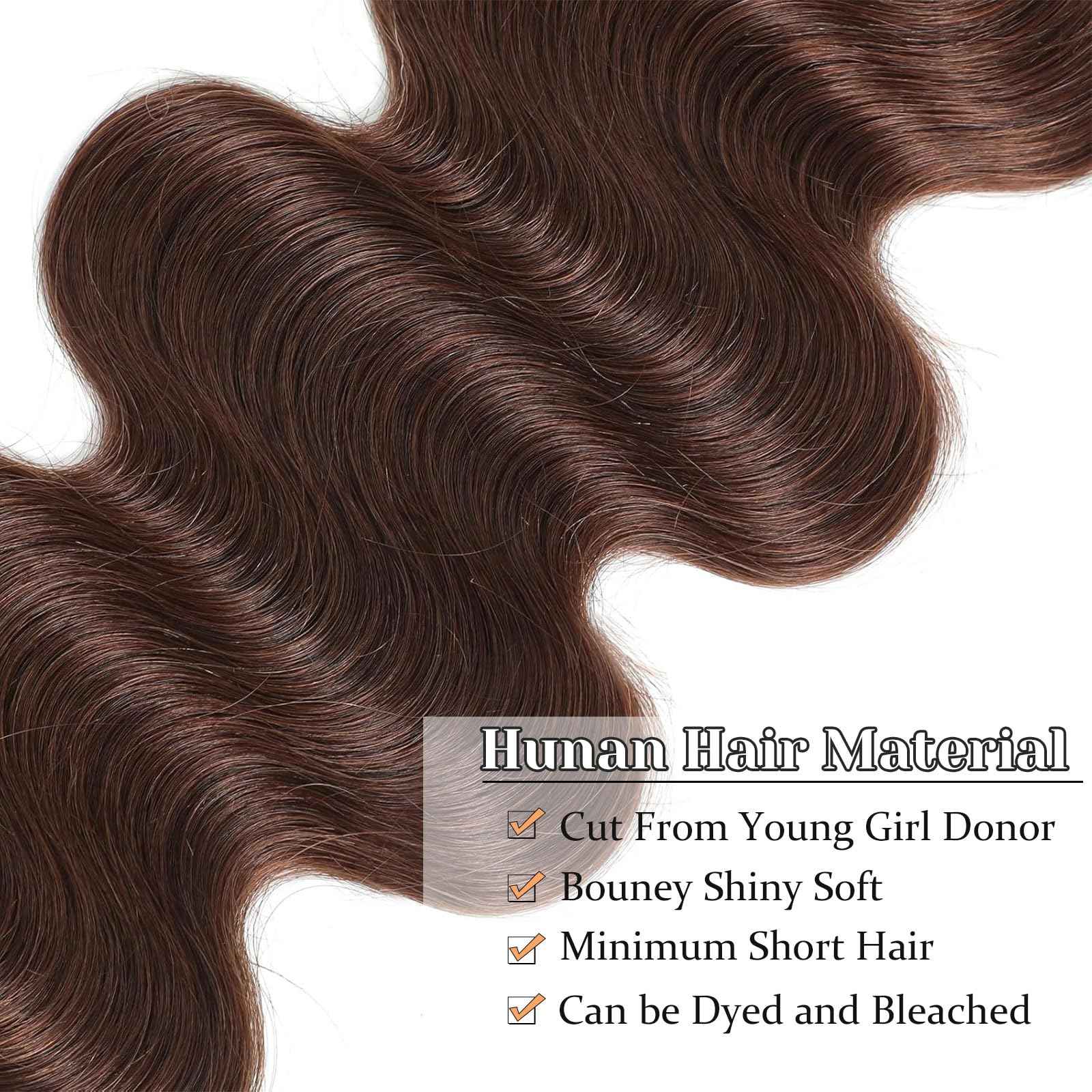 2x6 HD Lace Closure 4# Brown Body Wave Transparent 2 by 6 HD Lace Closure 18 Inch 100% Brazilian Virgin Unprocessed Middle Part Human Hair Closure
