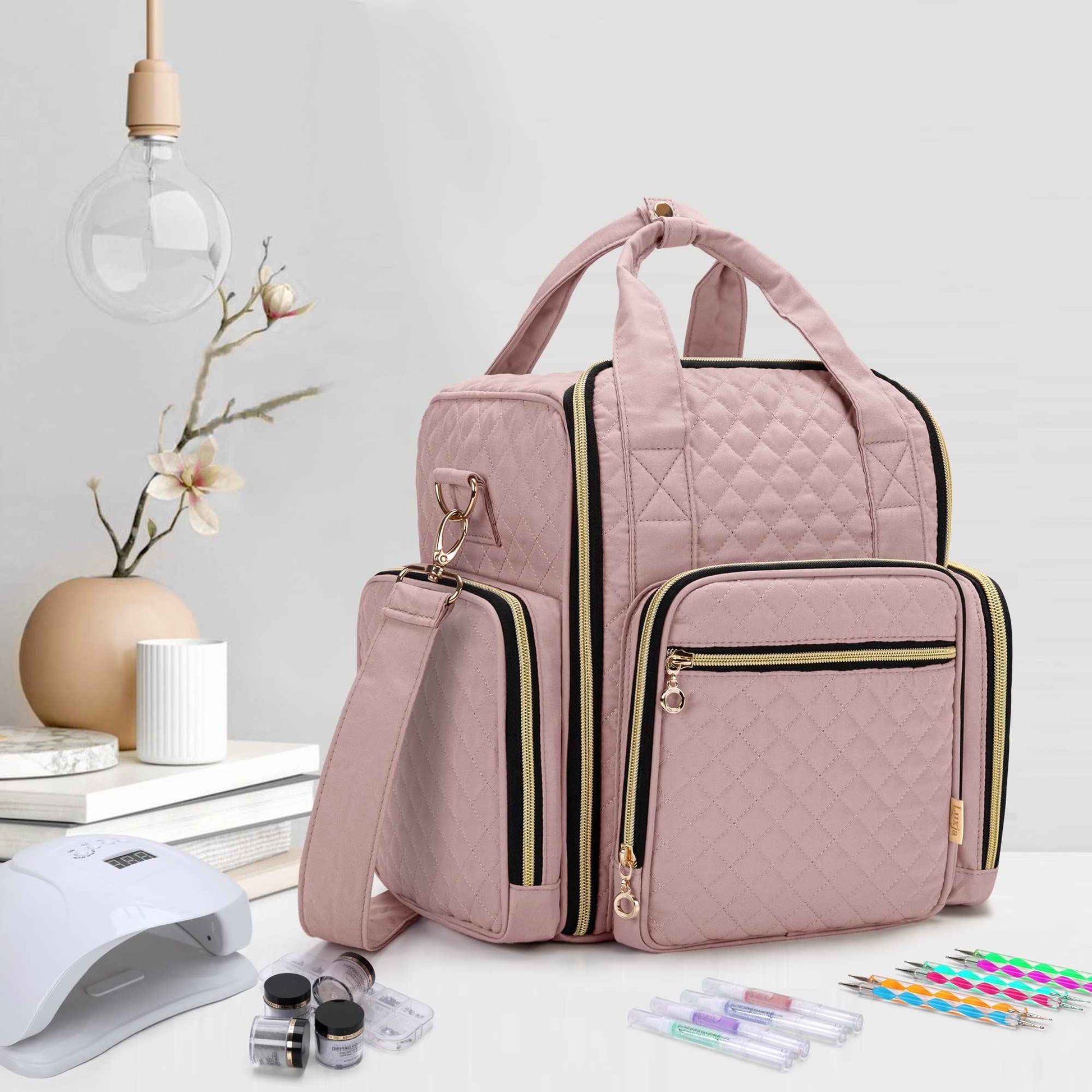 LUXJA Nail Polish Organizer Holds 72 Bottles, Nail Polish Case with 3 Removable Bags and Tools Storage Pockets (Patent Pending), Pale Rose