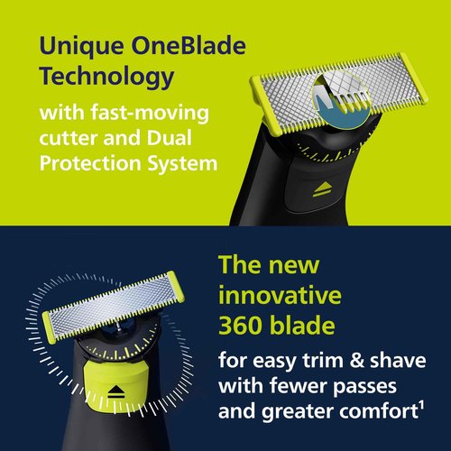 Norelco Philips OneBlade 360 Pro Face + Body, Hybrid Electric Beard Trimmer, Shaver and Bodygroomer, with 360 Blade Technology, Model QP6552/90