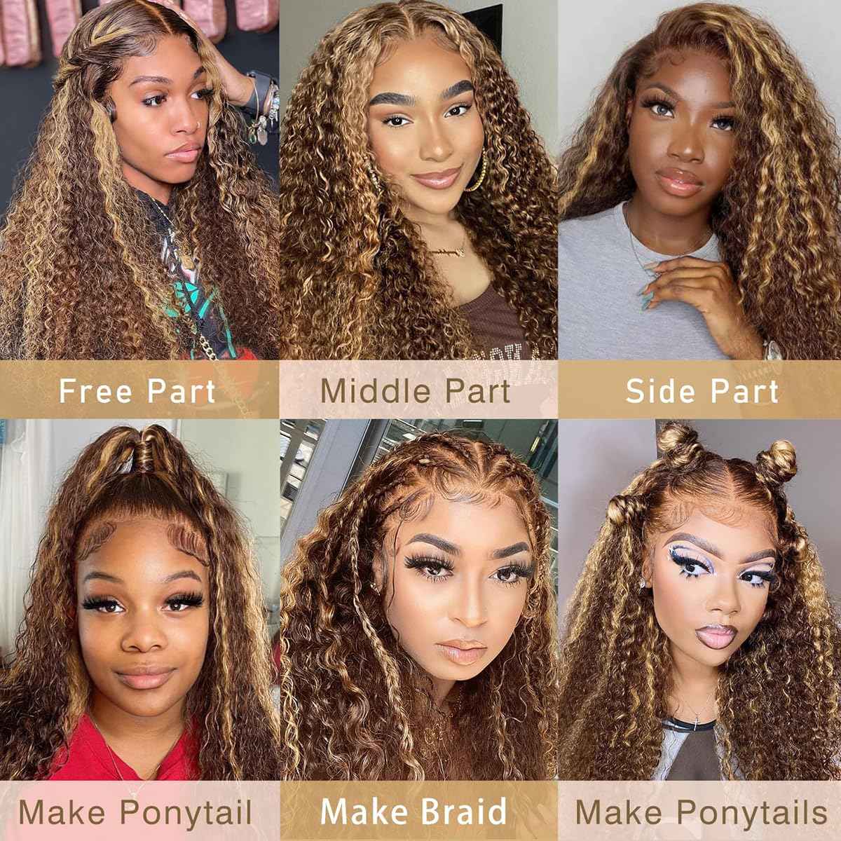 Highlight Lace Front Wig Human Hair 13x4 Ombre Deep Wave Wigs Human Hair 180% Density Honey Blonde Colored Deep Curly HD Lace Frontal Wigs for Black Women Wet Wavy Pre Plucked with Baby Hair(26 Inch)