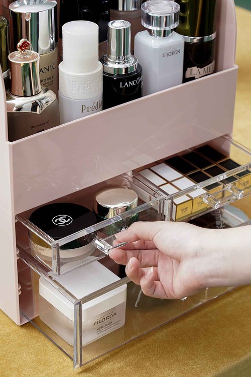 MOOCHI Professional Large Cosmetic Makeup Organizer Dust Water Proof Cosmetics Storage Display Case with Drawers
