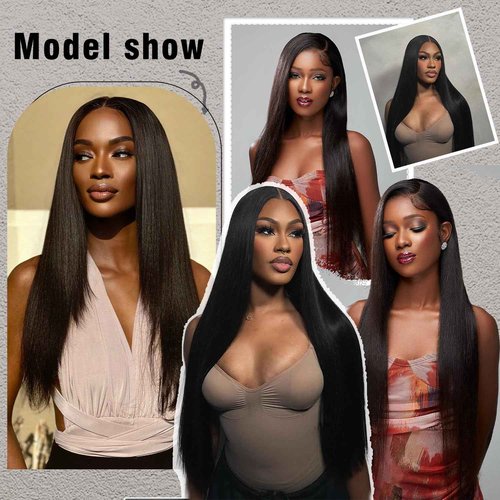 EARLR 32 Inch Glueless Wigs Human Hair Pre Plucked Pre Cut 7x5 Straight Lace Front Wigs Human Hair 200% Density Black Ready to Wear Glueless Wig for Women