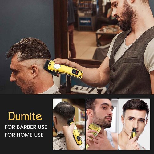 Dumite 4-in-1 Hair Clippers for Men, Professional Cordless Barber Hair Cutting Kit, T-Blade Trimmer, Electric Foil Shaver, Nose Hair Trimmer, LCD Display, Grooming Gift Set (Gold)