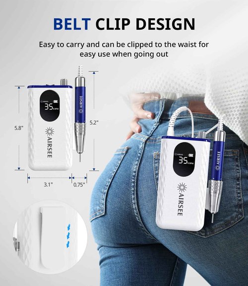 AIRSEE 35000 RPM Professional Electric Rechargeable Nail Drill File Machine for Acrylic Extension Gel Dip Powder Powerful Cordless Portable Efile 56 Sanding Bands 7 Bits LCD Scrn Salon Manicure Use G7