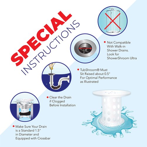 TubShroom Tub Drain Hair Catcher Strainer, 2 Pack, Clear – Drain Protector and Hair Catcher for Bathroom Drains, Fits 1.5” – 1.75” Bathtub and Shower Tub Drains