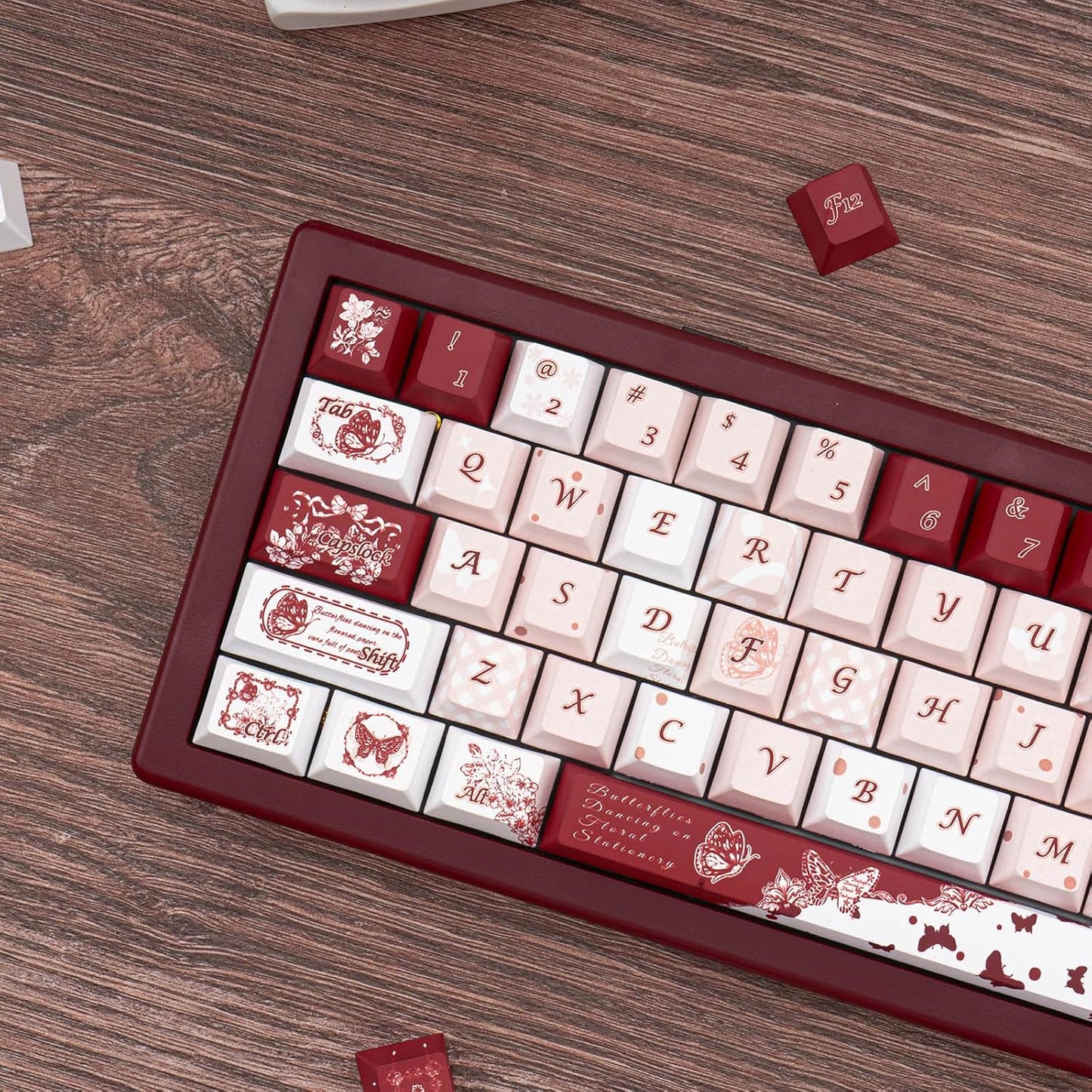 145 Keys PBT Keycap Cherry Profile, Light Blue White Black Bow Aesthetic Dye Sublimation Gaming Custom Keycaps for ANSI/ISO Layout Mechanical Keyboards