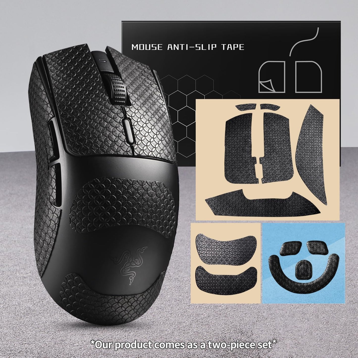 Anti-Slip Grips +Skates for Razer Viper V3 HyperSpeed,Smooth Feet Durable Mouse Slider+Grip Tape for Viper V3 HyperSpeed (2 in 1 Set)