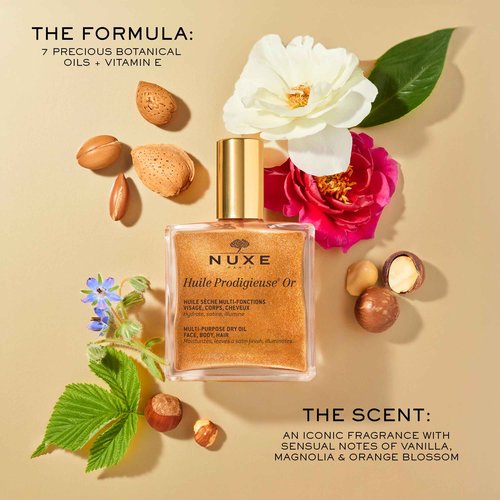 NUXE Huile Prodigieuse Shimmer Dry Oil (3.3 Fl Oz) & Rêve de Miel Honey Lip Gloss (0.33 Fl Oz) French Skincare Duo for Glowing Skin & Lips