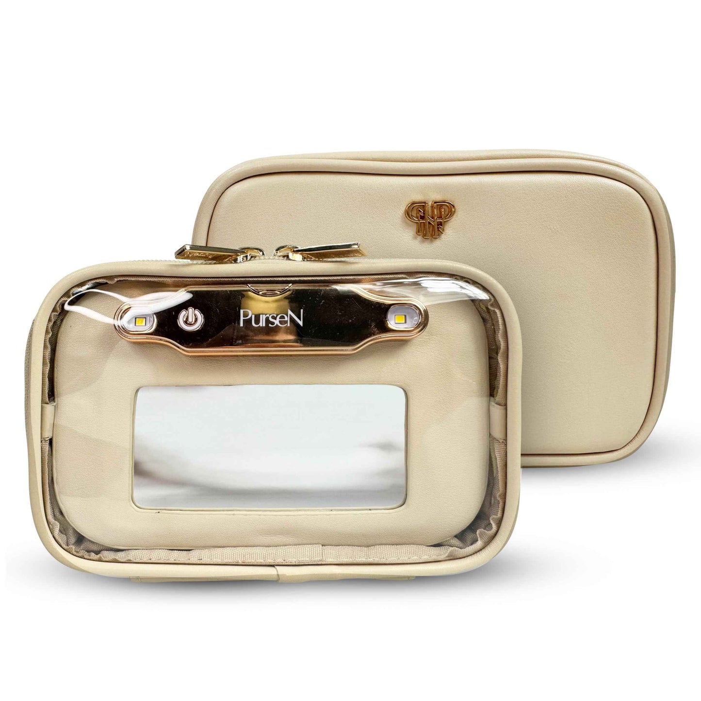 OFT 2024 LITTMINI Lighted Mirror Case - Small Makeup Bag with Detachable Mirror & Multiple Pouches for Organization - Vegan Leather, Mini Makeup Bag Ideal for Travel & Everyday Essentials (Latte)